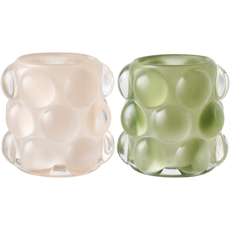 Photophores en verre beige nude et vert sauge 8 cm lot de 2 Bjaryn House Nordic - 1