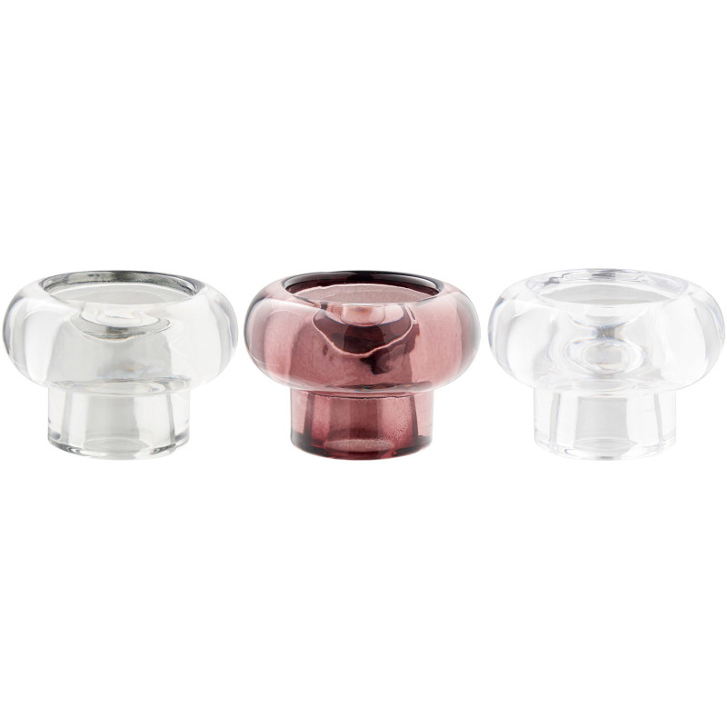 Bougeoirs réversibles en verre transparent gris fumé bordeaux 7 cm lot de 3 Kivsen House Nordic - 1