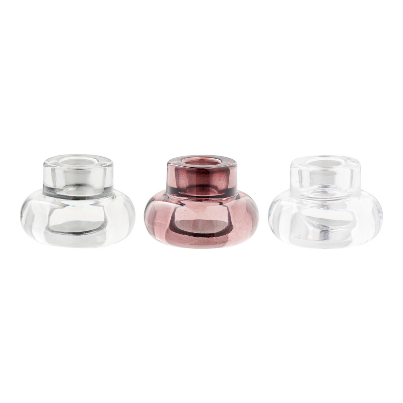 Bougeoirs réversibles en verre transparent gris fumé bordeaux 7 cm lot de 3 Kivsen House Nordic - 3