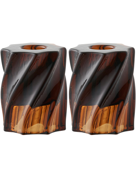 Bougeoirs réversibles en verre brun fumé 6 cm lot de 2 Ailvik House Nordic - 1