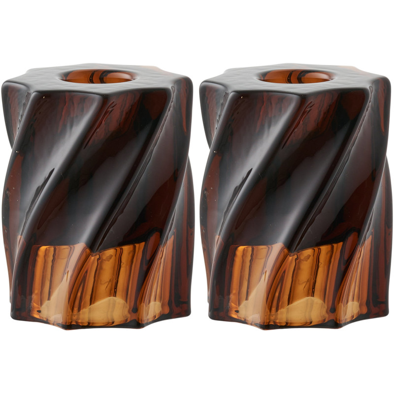 Bougeoirs réversibles en verre brun fumé 6 cm lot de 2 Ailvik House Nordic - 1