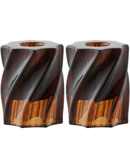 Bougeoirs réversibles en verre brun fumé 6 cm lot de 2 Ailvik House Nordic - 1
