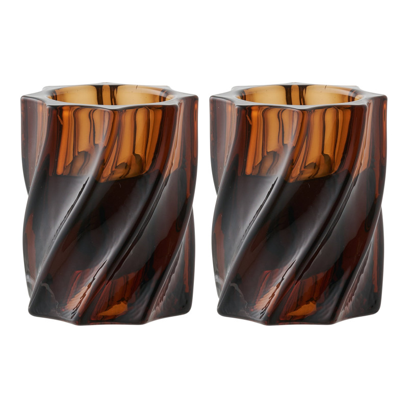 Bougeoirs réversibles en verre brun fumé 6 cm lot de 2 Ailvik House Nordic - 3