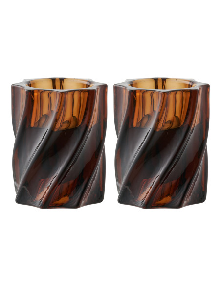 Bougeoirs réversibles en verre brun fumé 6 cm lot de 2 Ailvik House Nordic - 3