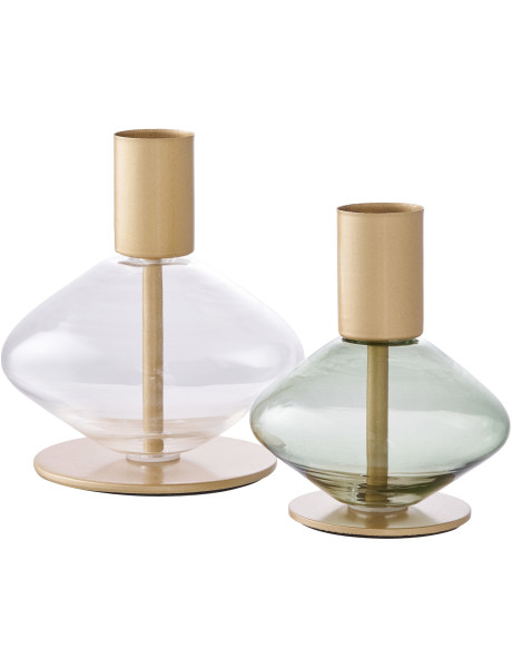 Bougeoirs en verre transparent et vert métal doré lot de 2 Lyrven House Nordic - 1