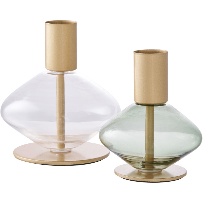 Bougeoirs en verre transparent et vert métal doré lot de 2 Lyrven House Nordic - 1