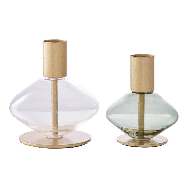 Bougeoirs en verre transparent et vert métal doré lot de 2 Lyrven House Nordic - 3