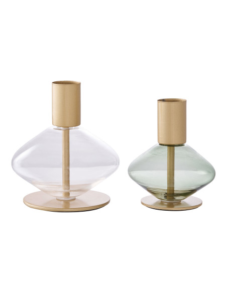 Bougeoirs en verre transparent et vert métal doré lot de 2 Lyrven House Nordic - 3