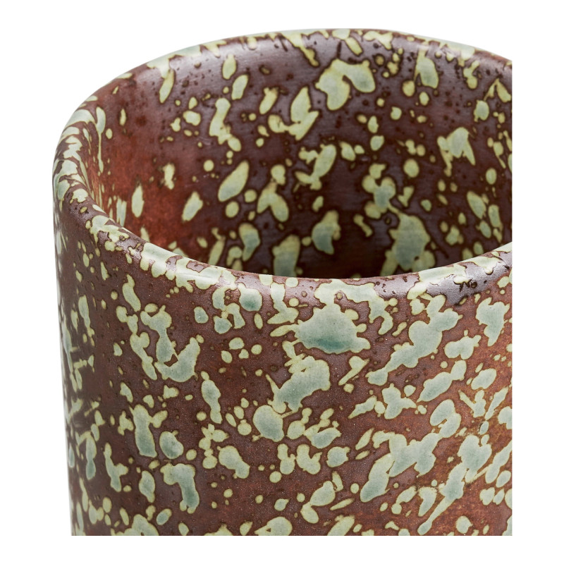 Vase cylindrique céramique moucheté brun chocolat vert forêt 20 cm Mavren House Nordic - 3