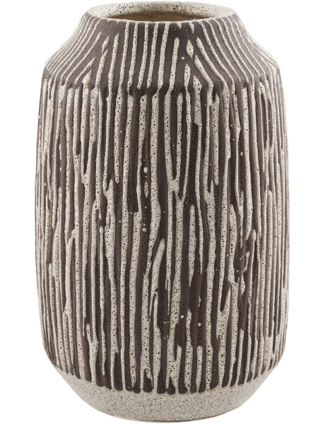Vase céramique rayé brun chocolat et blanc cassé 28,5 cm Eilven House Nordic - 1