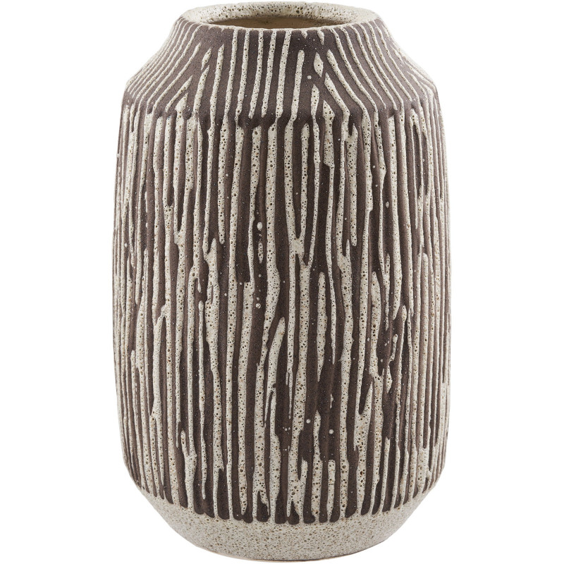 Vase céramique rayé brun chocolat et blanc cassé 28,5 cm Eilven House Nordic - 1