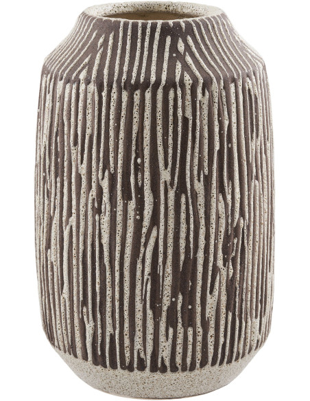 Vase céramique rayé brun chocolat et blanc cassé 28,5 cm Eilven House Nordic - 1