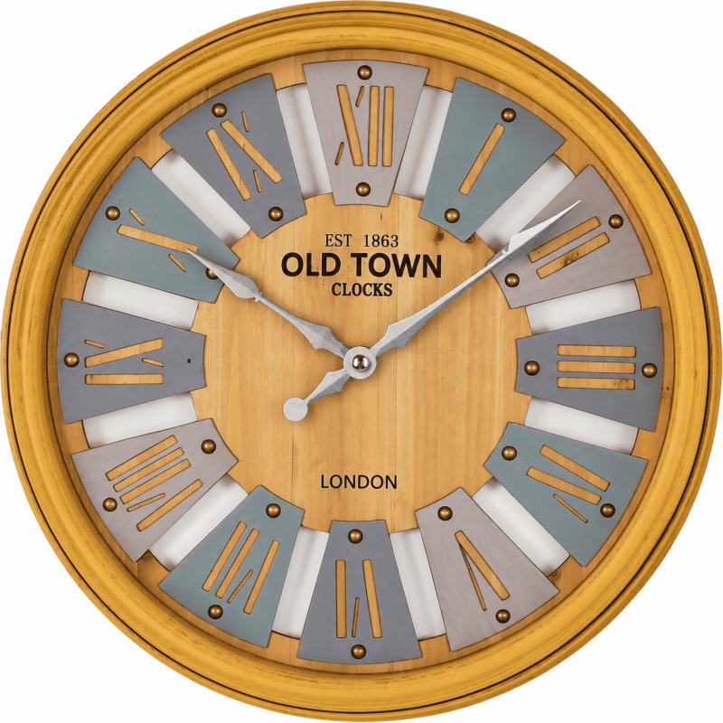 Horloge murale vintage effet bois cadre plastique doré 30 cm Nevrik  - 1