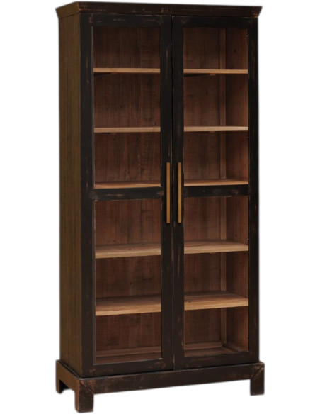Armoire vitrine 2 portes sapin noirci verre 200 cm Anvers  - 1