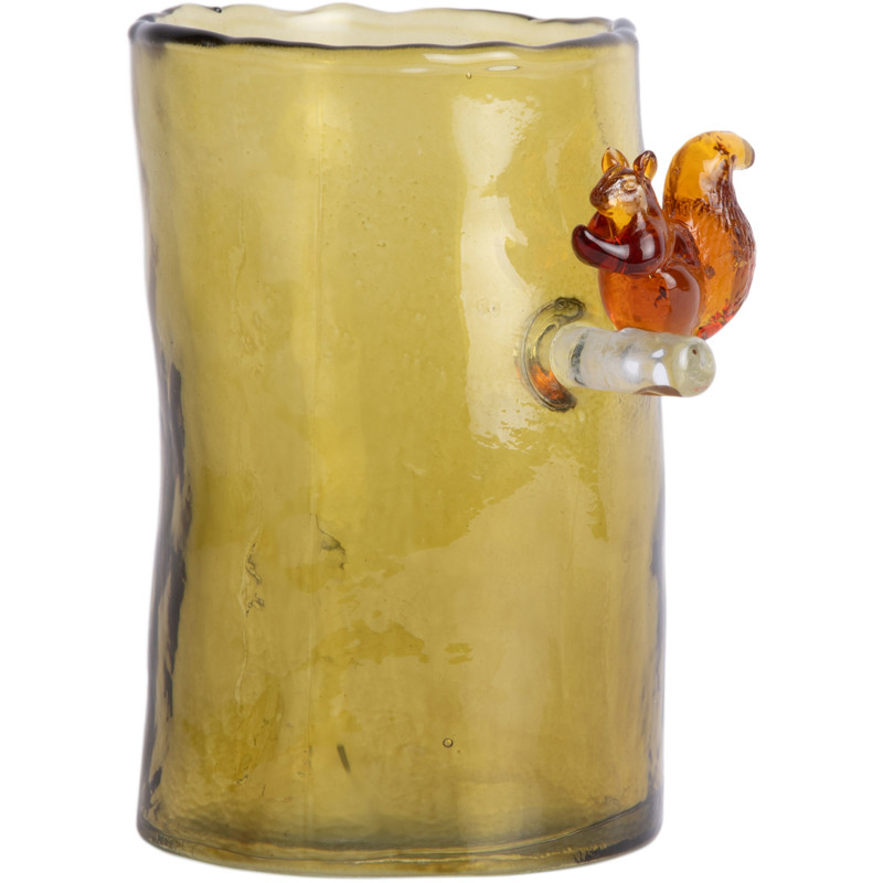 Vase en verre vert olive écureuil 15 cm Squirrel On Branch Present Time - 1