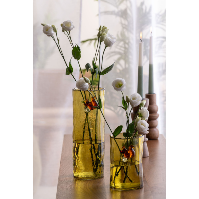 Vase en verre vert olive écureuil 15 cm Squirrel On Branch Present Time - 2