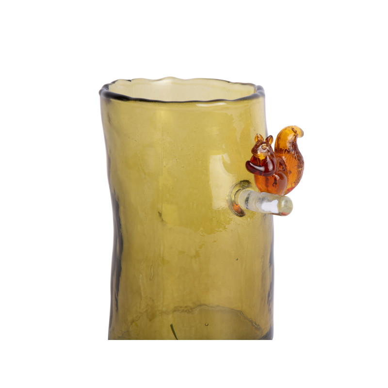 Vase en verre vert olive écureuil 15 cm Squirrel On Branch Present Time - 4