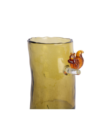 Vase en verre vert olive écureuil 15 cm Squirrel On Branch Present Time - 4