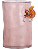 Vase en verre rose poudré écureuil 15 cm Squirrel On Branch