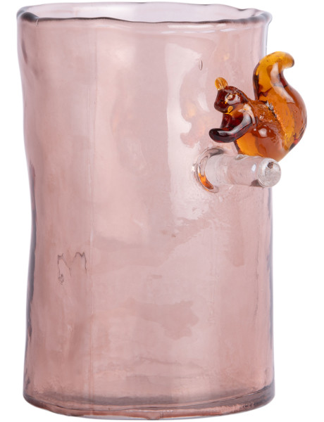 Vase en verre rose poudré écureuil 15 cm Squirrel On Branch Present Time - 1