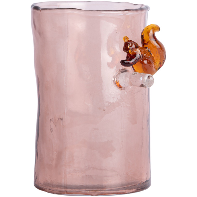 Vase en verre rose poudré écureuil 15 cm Squirrel On Branch Present Time - 1