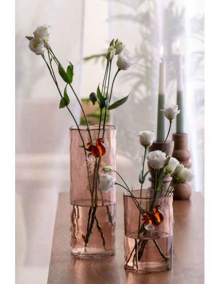 Vase en verre rose poudré écureuil 15 cm Squirrel On Branch Present Time - 2