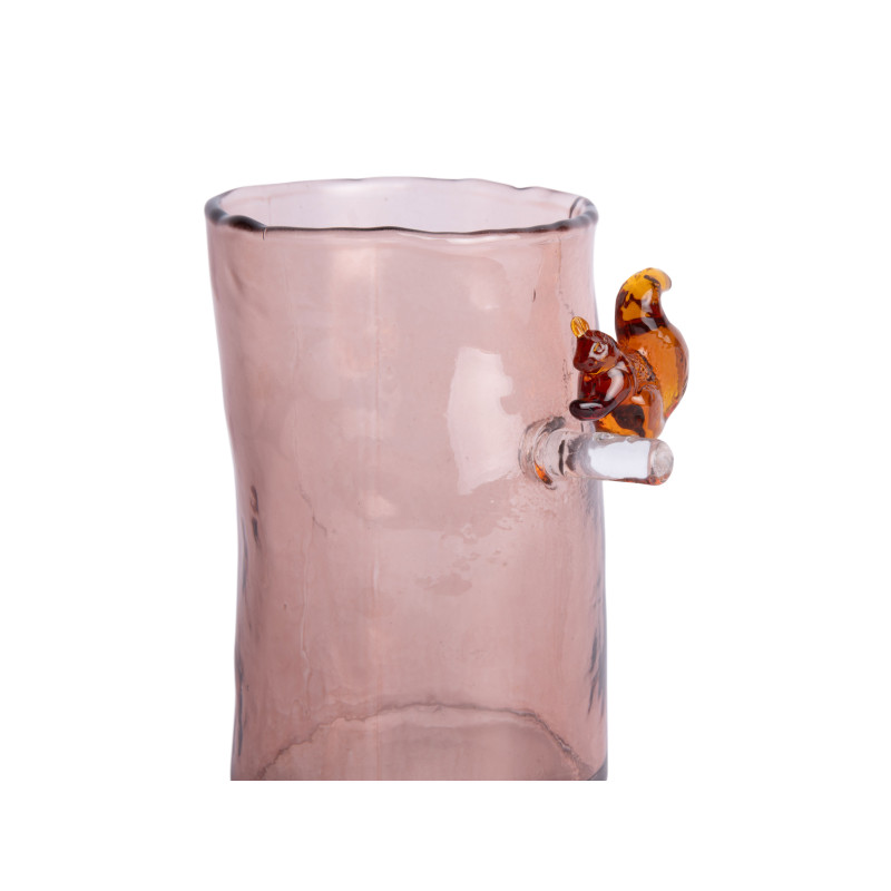 Vase en verre rose poudré écureuil 15 cm Squirrel On Branch Present Time - 4