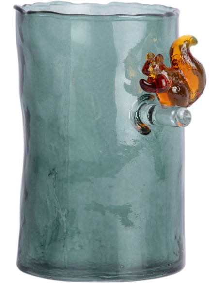 Vase en verre vert sauge écureuil 15 cm Squirrel On Branch Present Time - 1