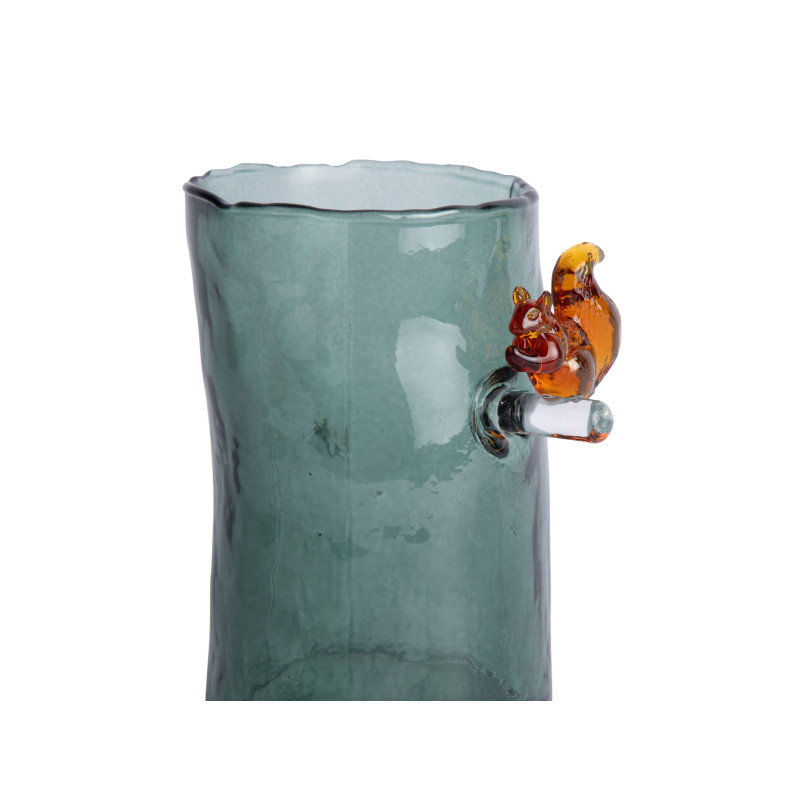 Vase en verre vert sauge écureuil 15 cm Squirrel On Branch Present Time - 3