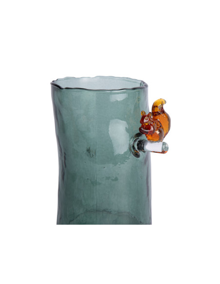 Vase en verre vert sauge écureuil 15 cm Squirrel On Branch Present Time - 3
