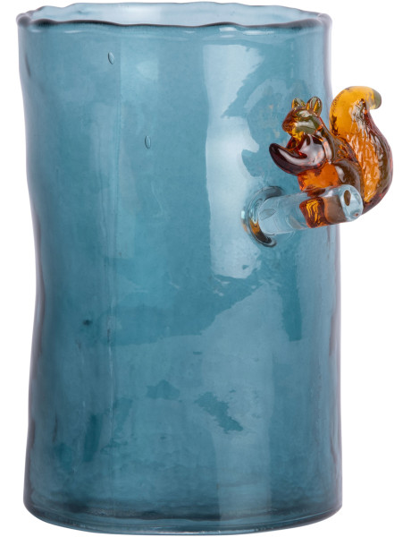 Vase en verre bleu canard écureuil 15 cm Squirrel On Branch Present Time - 1