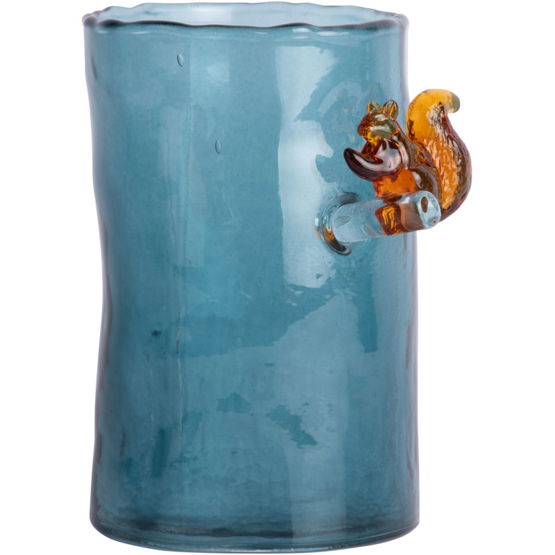 Vase en verre bleu canard écureuil 15 cm Squirrel On Branch Present Time - 1