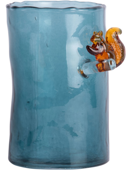 Vase en verre bleu canard écureuil 15 cm Squirrel On Branch Present Time - 1