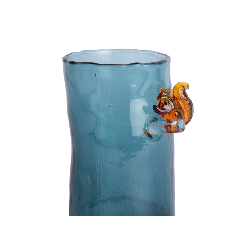 Vase en verre bleu canard écureuil 15 cm Squirrel On Branch Present Time - 4