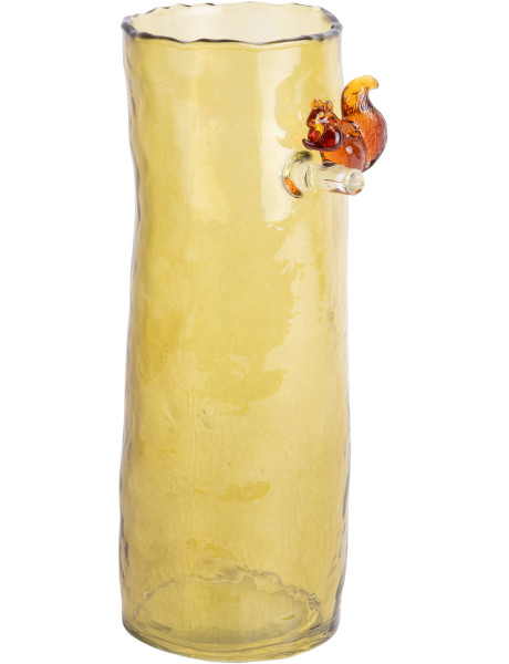 Vase haut en verre vert olive écureuil 27 cm Squirrel On Branch Present Time - 1