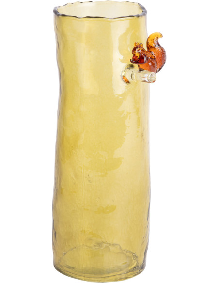 Vase haut en verre vert olive écureuil 27 cm Squirrel On Branch Present Time - 1