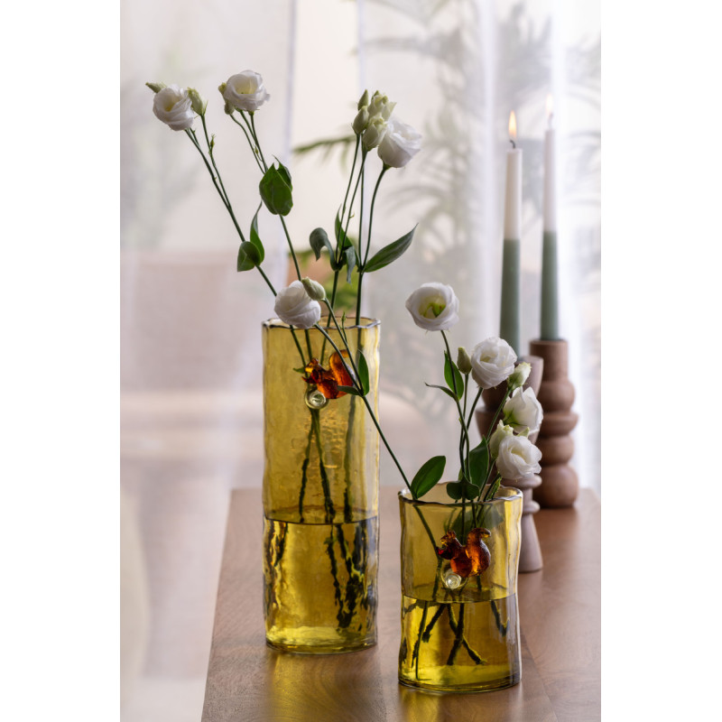 Vase haut en verre vert olive écureuil 27 cm Squirrel On Branch Present Time - 2