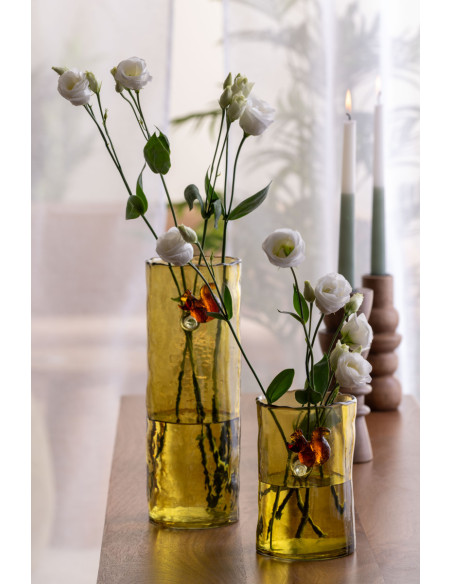 Vase haut en verre vert olive écureuil 27 cm Squirrel On Branch Present Time - 2