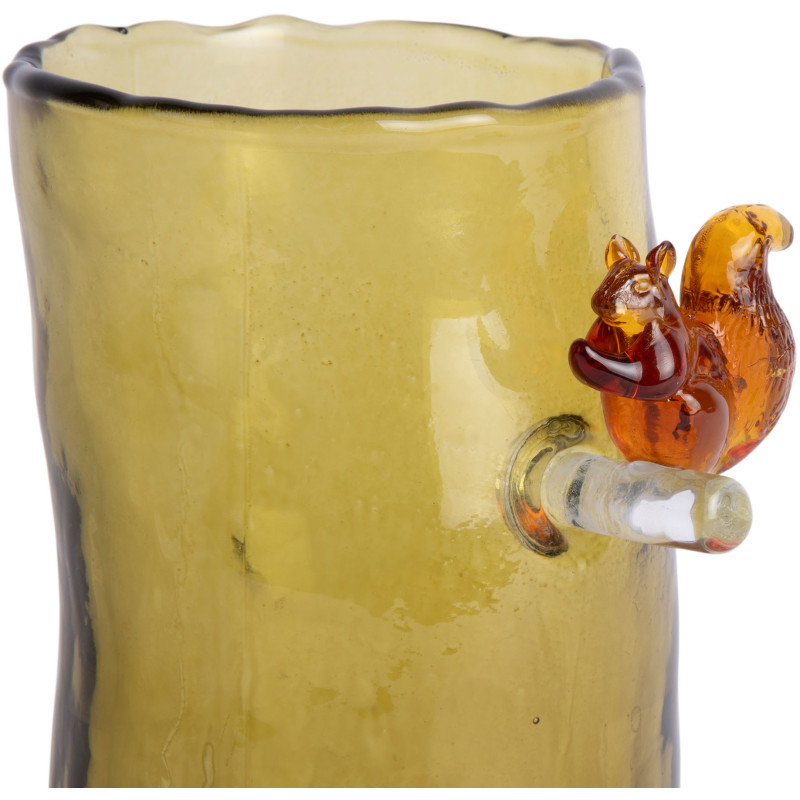 Vase haut en verre vert olive écureuil 27 cm Squirrel On Branch Present Time - 4