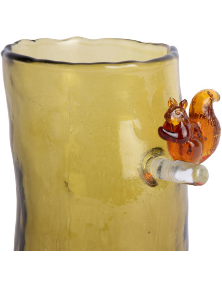 Vase haut en verre vert olive écureuil 27 cm Squirrel On Branch Present Time - 4