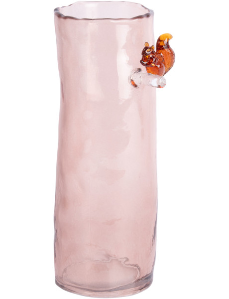 Vase haut en verre rose poudré écureuil 27 cm Squirrel On Branch Present Time - 1
