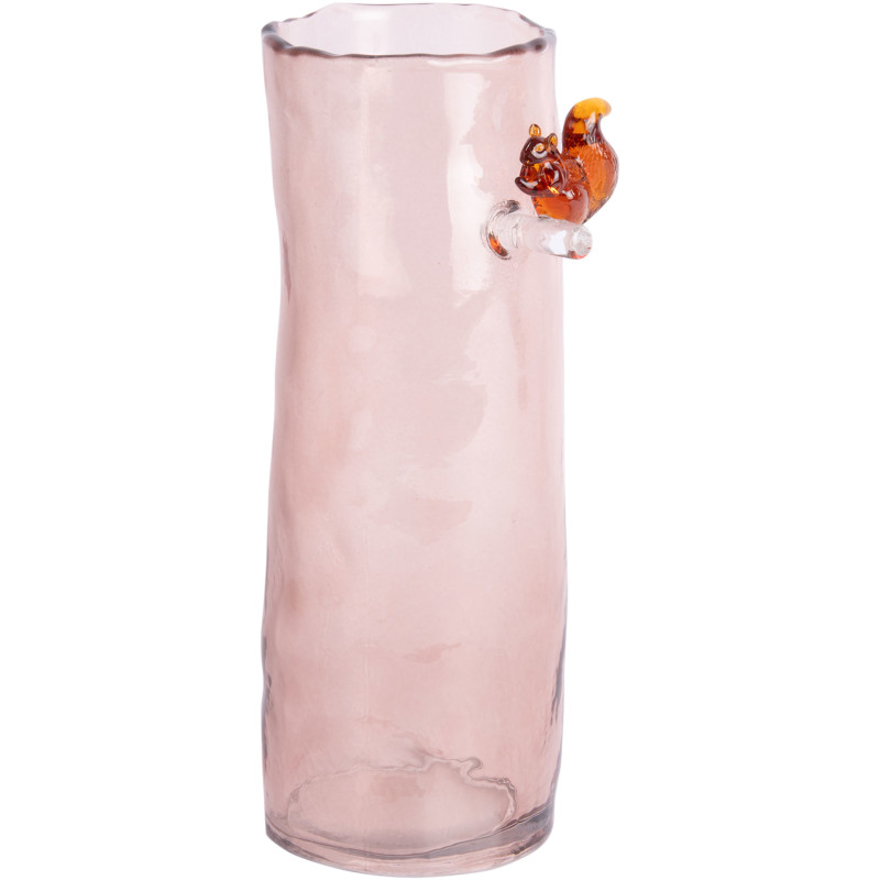 Vase haut en verre rose poudré écureuil 27 cm Squirrel On Branch Present Time - 1