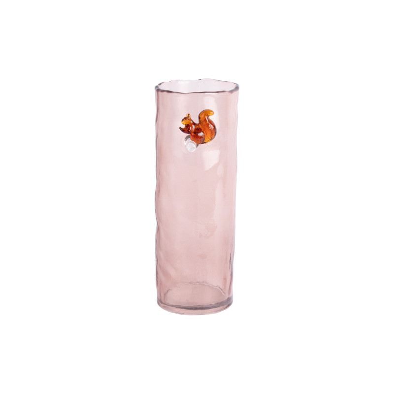 Vase haut en verre rose poudré écureuil 27 cm Squirrel On Branch Present Time - 3