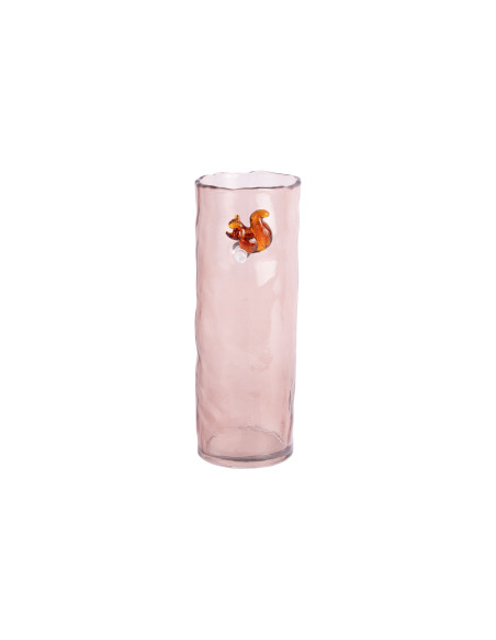 Vase haut en verre rose poudré écureuil 27 cm Squirrel On Branch Present Time - 3