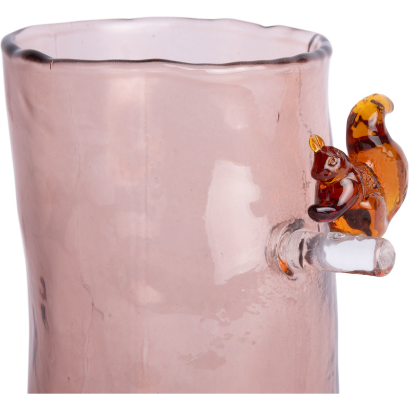 Vase haut en verre rose poudré écureuil 27 cm Squirrel On Branch Present Time - 4