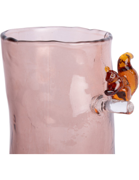 Vase haut en verre rose poudré écureuil 27 cm Squirrel On Branch Present Time - 4