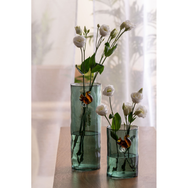 Vase haut en verre vert sauge 27 cm Squirrel On Branch Present Time - 2