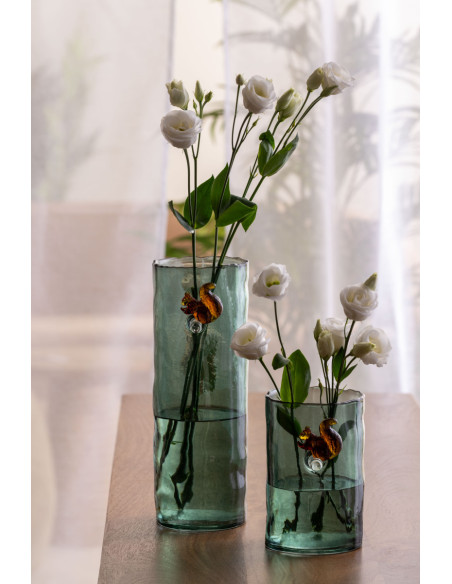 Vase haut en verre vert sauge 27 cm Squirrel On Branch Present Time - 2