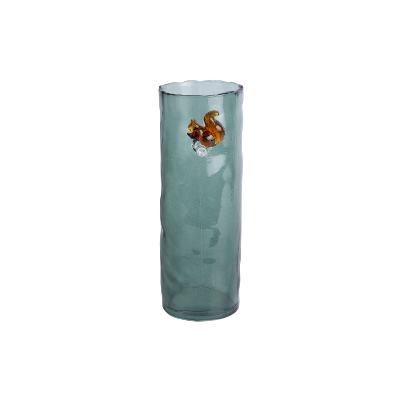 Vase haut en verre vert sauge 27 cm Squirrel On Branch Present Time - 3