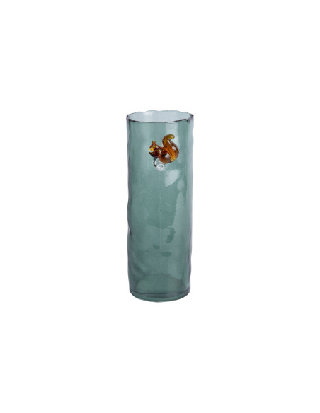 Vase haut en verre vert sauge 27 cm Squirrel On Branch Present Time - 3